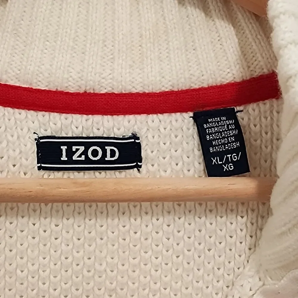 IZOD Fair Isle White 1/4 Zip Sweater Men's‎ Size XL